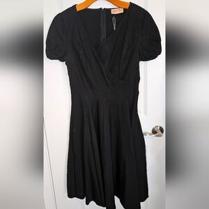 Black short sleeve A line assymetrical wrap top dress size Large